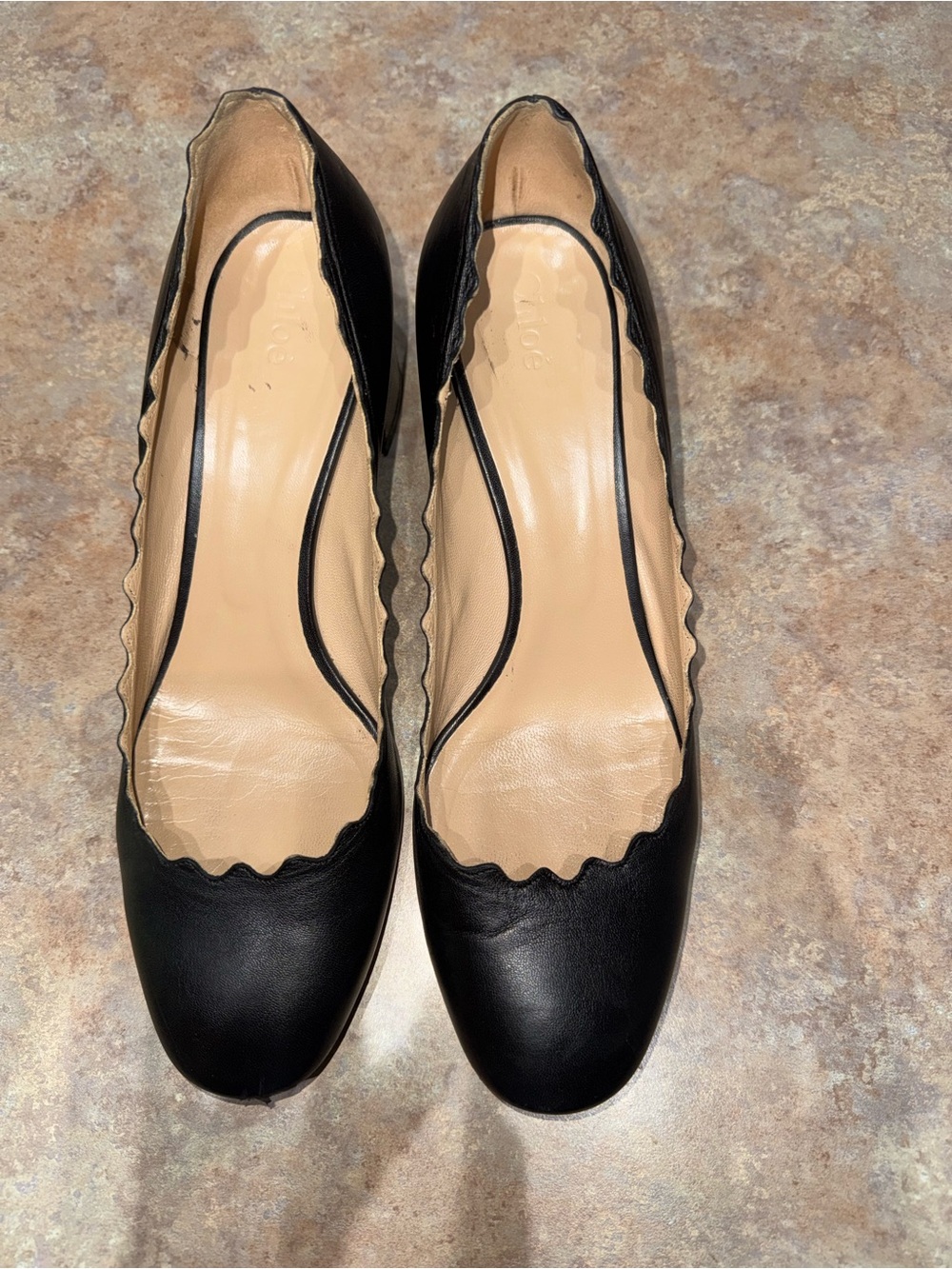 Chloe Black Italian Leather Scalloped Heels